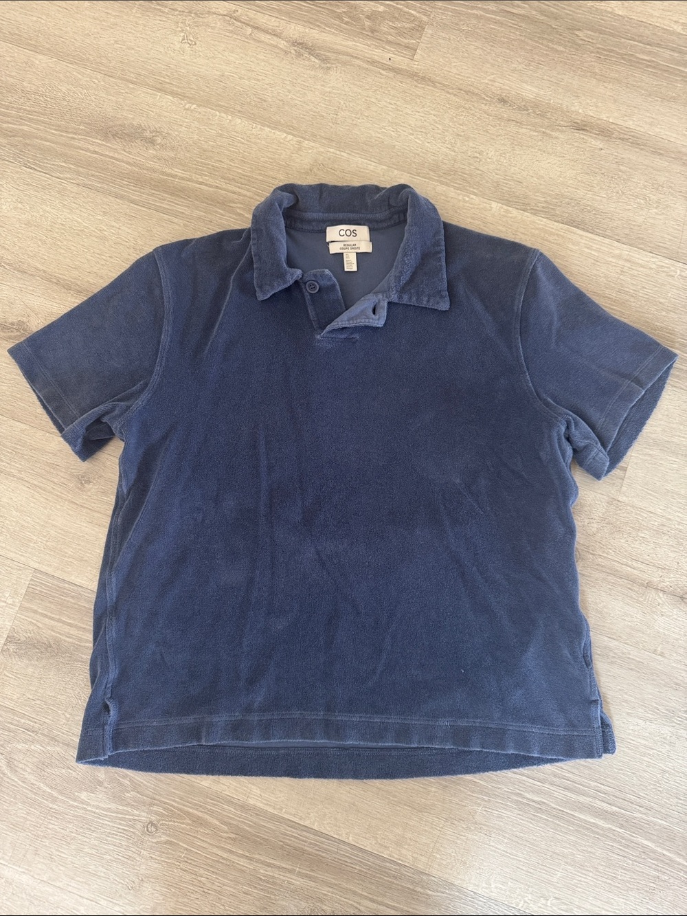 COS Men’s Towelling Polo Shirt Blue Size Large 100% Cotton Terry Cotton Pullover